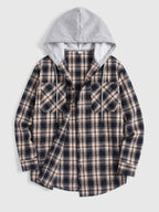 Men's hooded plaid flannel jacket – Black full view – Edward & Lawsen