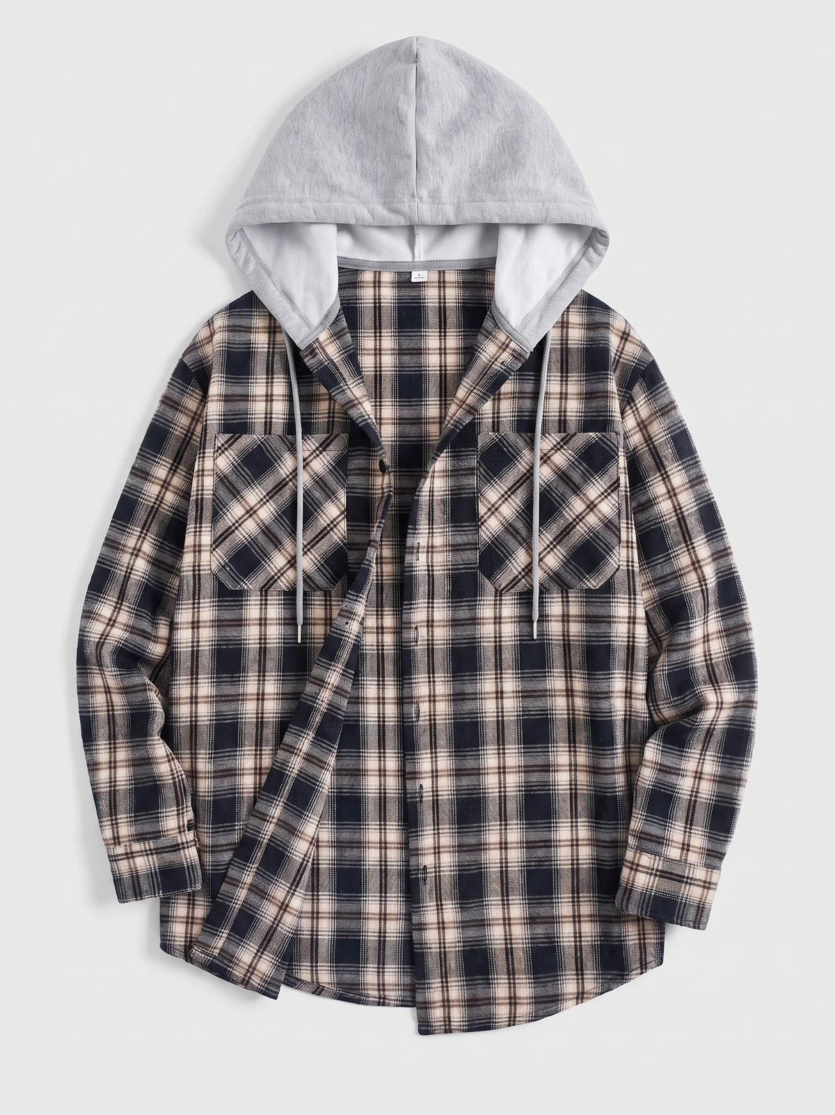Men's hooded plaid flannel jacket – Black full view – Edward & Lawsen