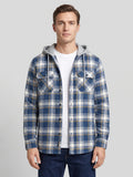 Men's hooded plaid flannel jacket – Blue front view – Edward & Lawsen