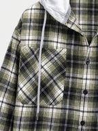 Men's hooded plaid flannel jacket – Green detail view – Edward & Lawsen