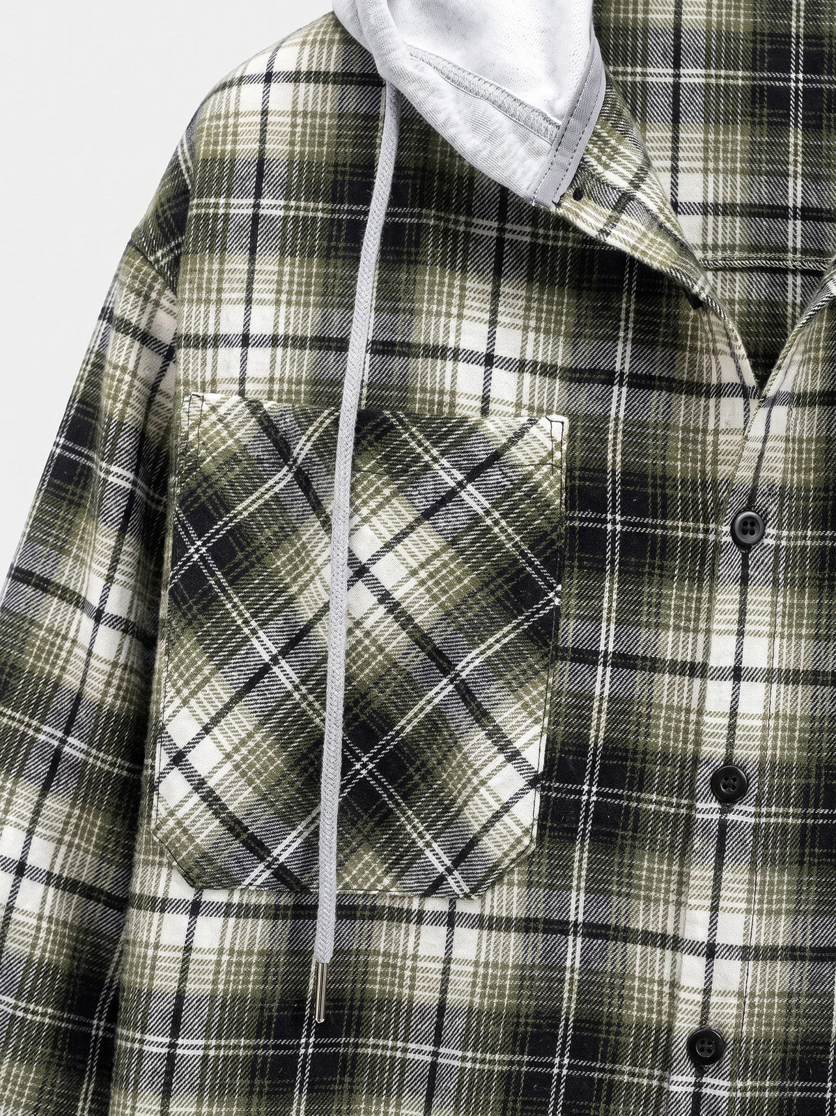 Men's hooded plaid flannel jacket – Green detail view – Edward & Lawsen