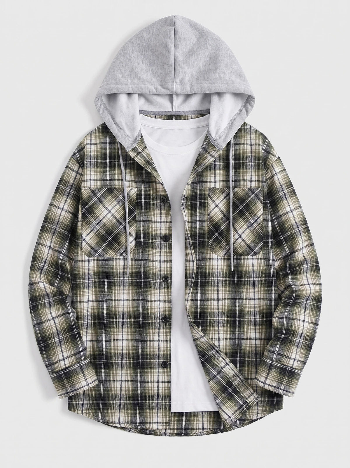 Men's hooded plaid flannel jacket – Green full view – Edward & Lawsen