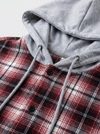 Men's hooded plaid flannel jacket – Red detail view – Edward & Lawsen