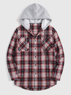 Men's hooded plaid flannel jacket – Red full view – Edward & Lawsen
