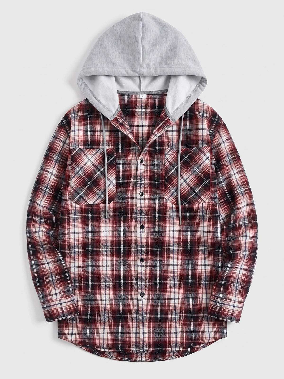 Men's hooded plaid flannel jacket – Red full view – Edward & Lawsen