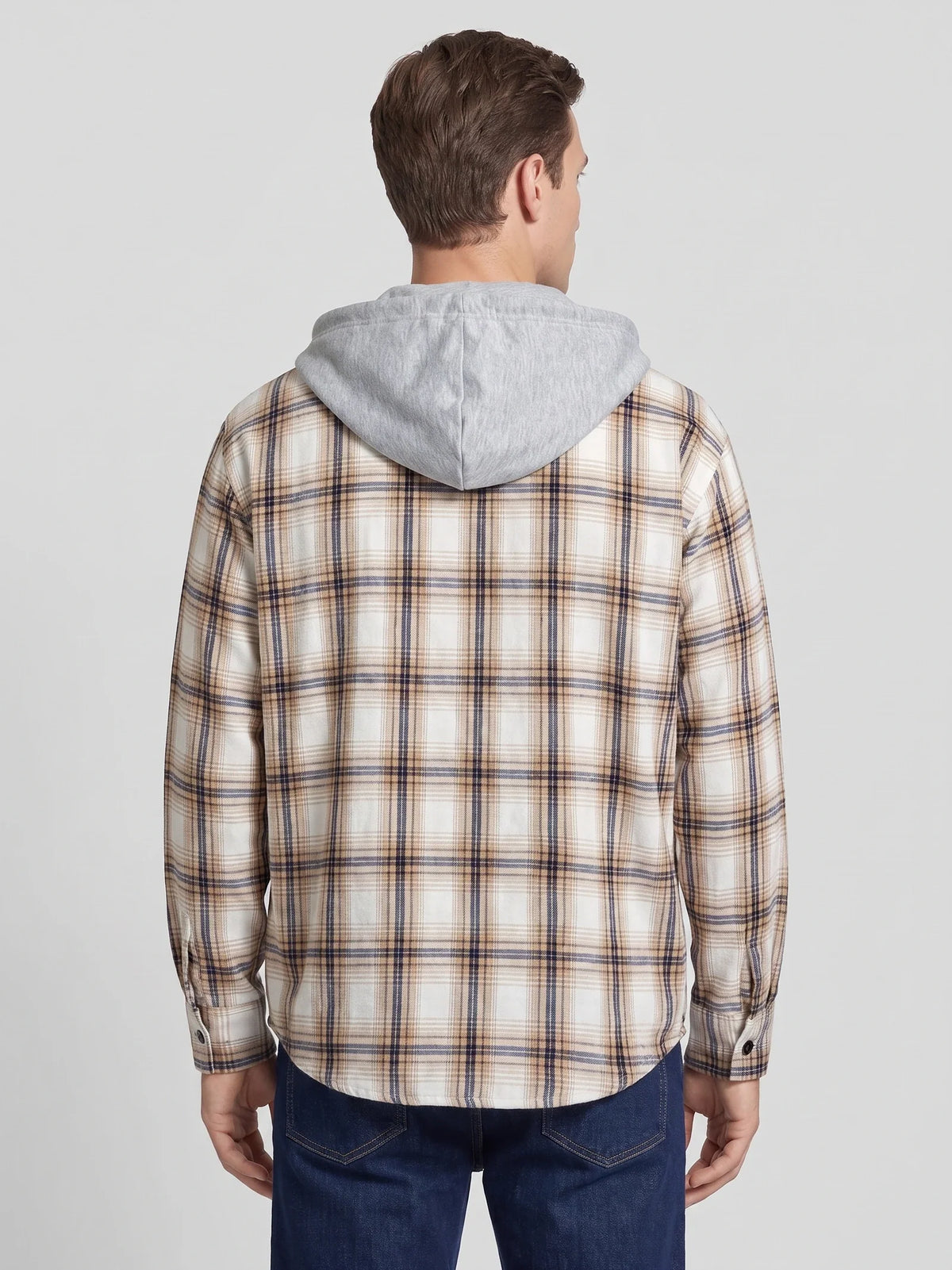 Men's hooded plaid flannel jacket – Yellow back view – Edward & Lawsen