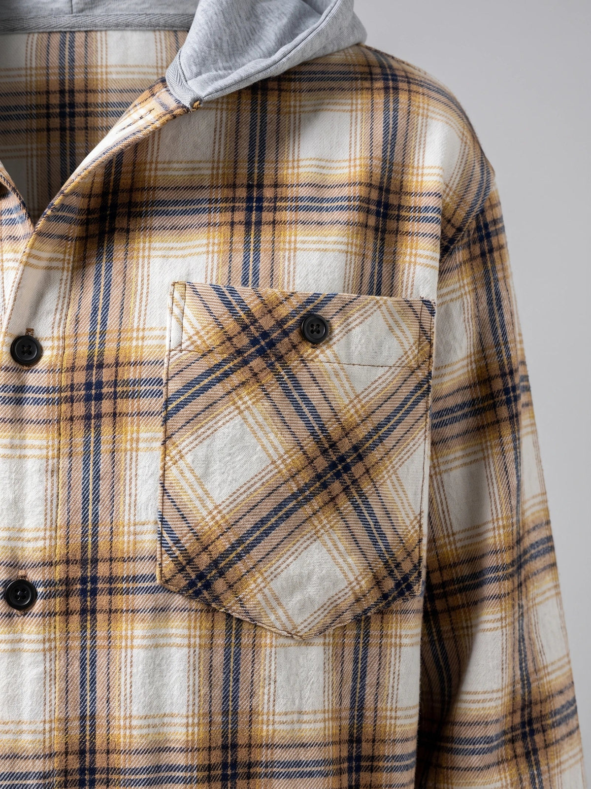 Men's hooded plaid flannel jacket – Yellow detail view – Edward & Lawsen