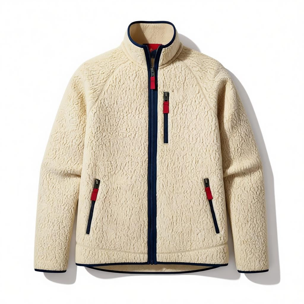 Men's Sherpa fleece jacket with stand collar – apricot – Edward Lawson
