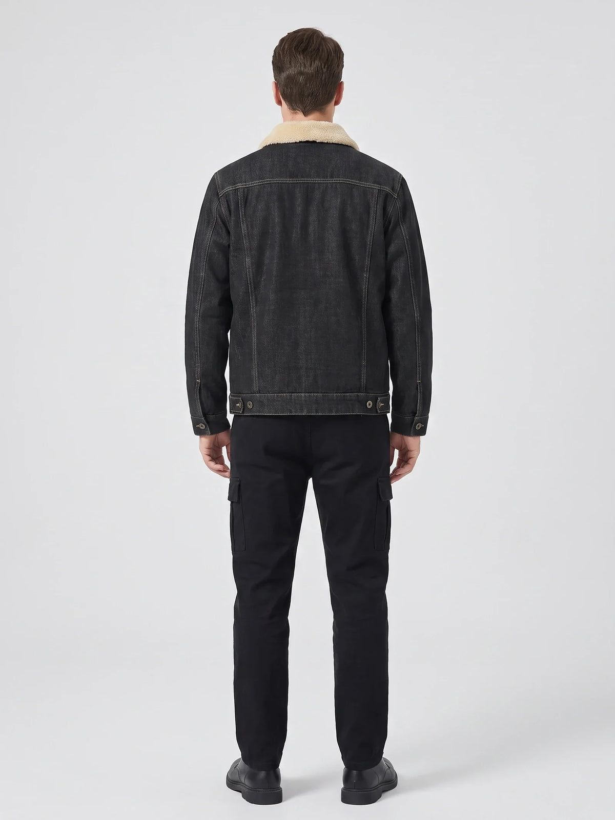 Men's fleece cargo jacket – Black back view – Edward & Lawsen