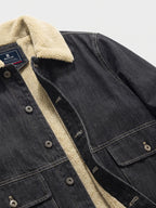 Men's fleece cargo jacket – Black detail view – Edward & Lawsen