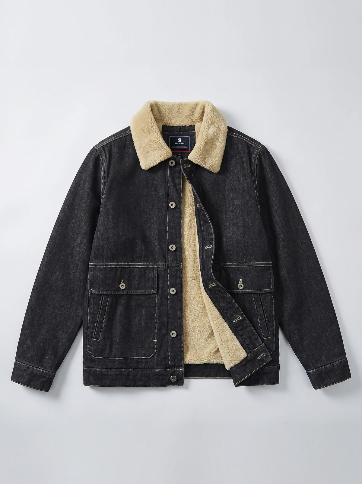 Men's fleece cargo jacket – Black full view – Edward & Lawsen