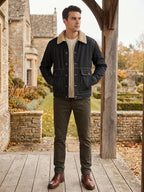 Men's fleece cargo jacket – Black lifestyle view – Edward & Lawsen
