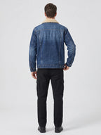 Men's fleece cargo jacket – Blue back view – Edward & Lawsen