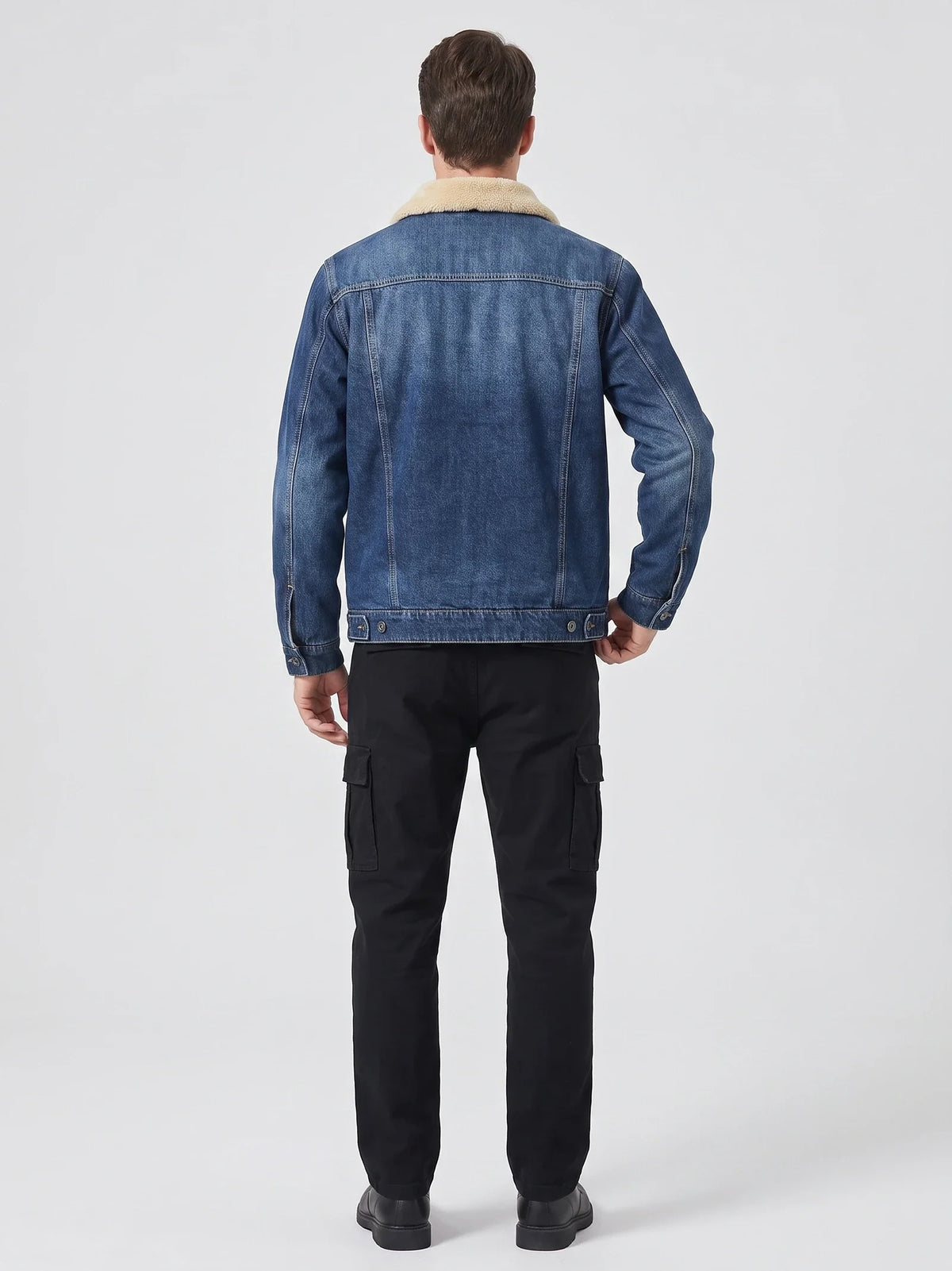 Men's fleece cargo jacket – Blue back view – Edward & Lawsen