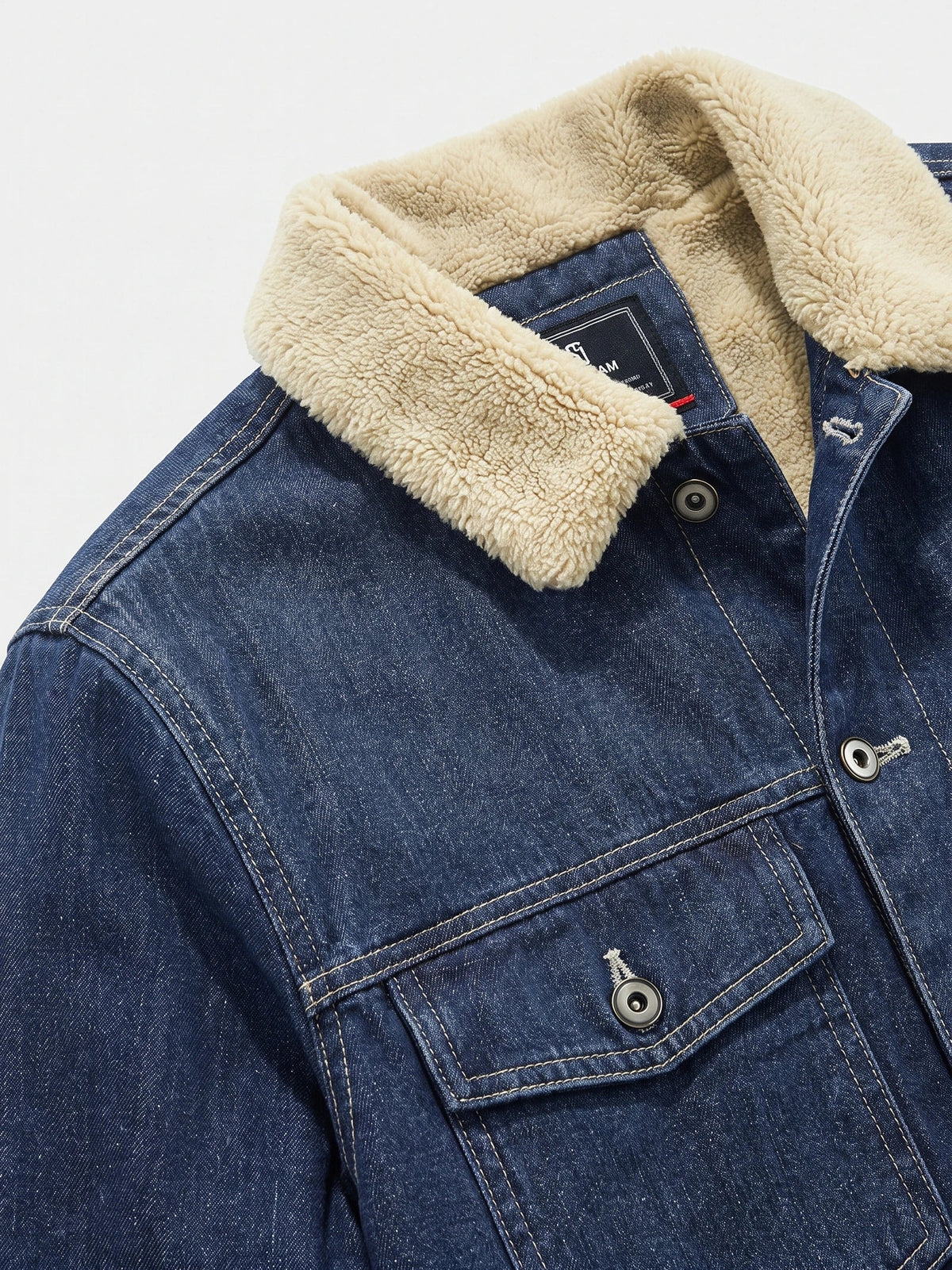 Men's fleece cargo jacket – Blue detail view – Edward & Lawsen