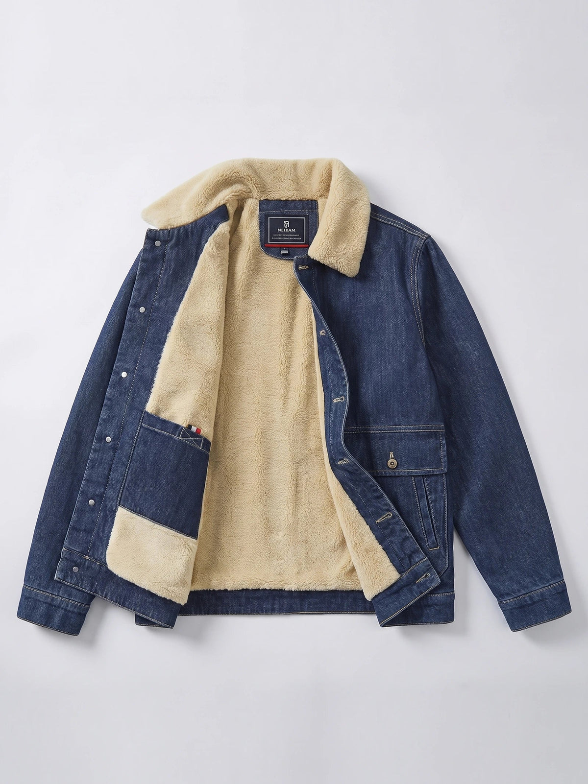 Men's fleece cargo jacket – Blue full view – Edward & Lawsen
