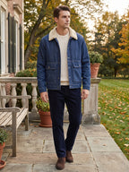 Men's fleece cargo jacket – Blue lifestyle view – Edward & Lawsen