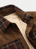 Men's fleece-lined plaid shirt jacket – Brown detail view – Edward & Lawsen