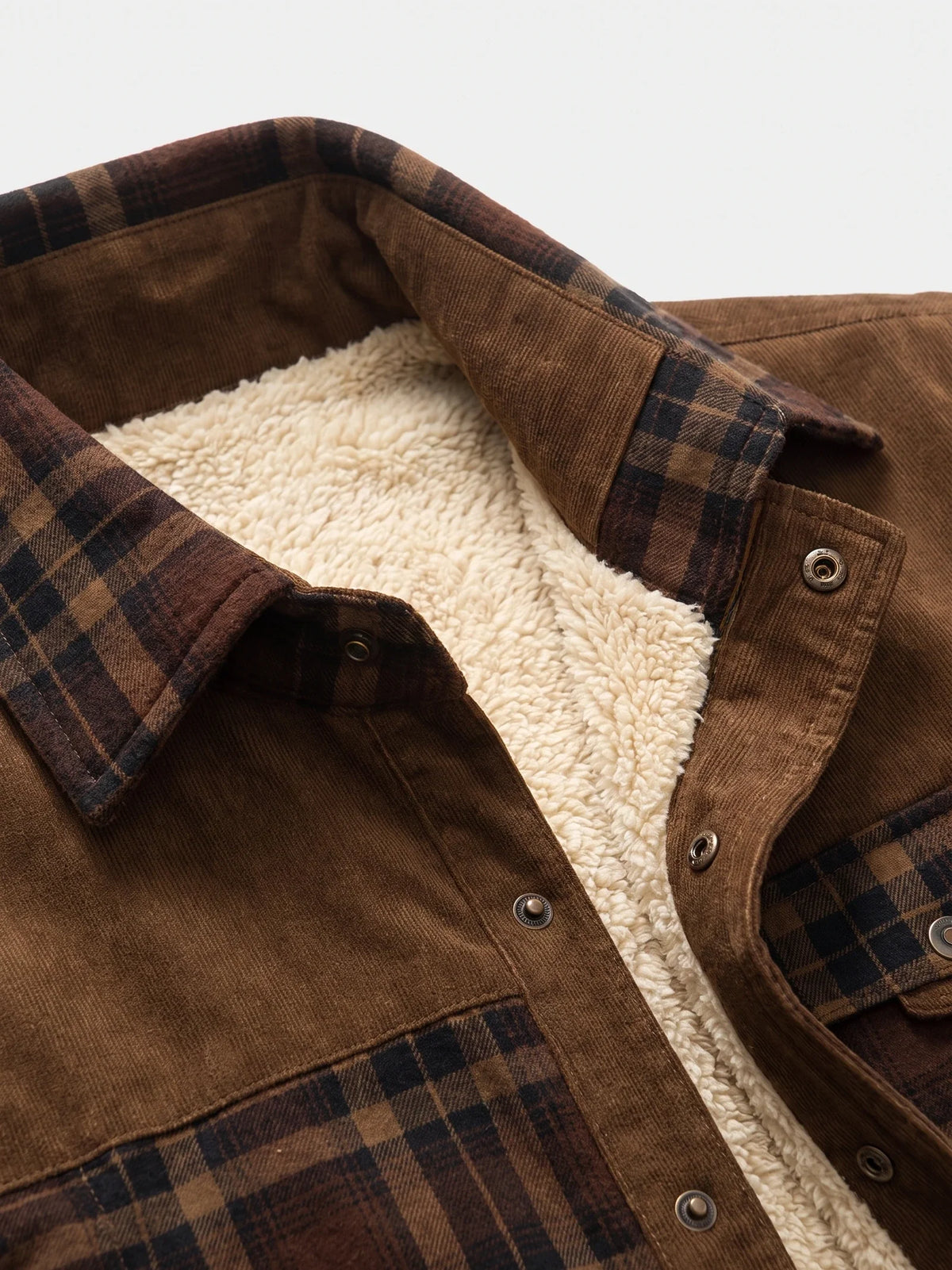 Men's fleece-lined plaid shirt jacket – Brown detail view – Edward & Lawsen