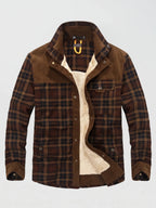 Men's fleece-lined plaid shirt jacket – Brown full view – Edward & Lawsen
