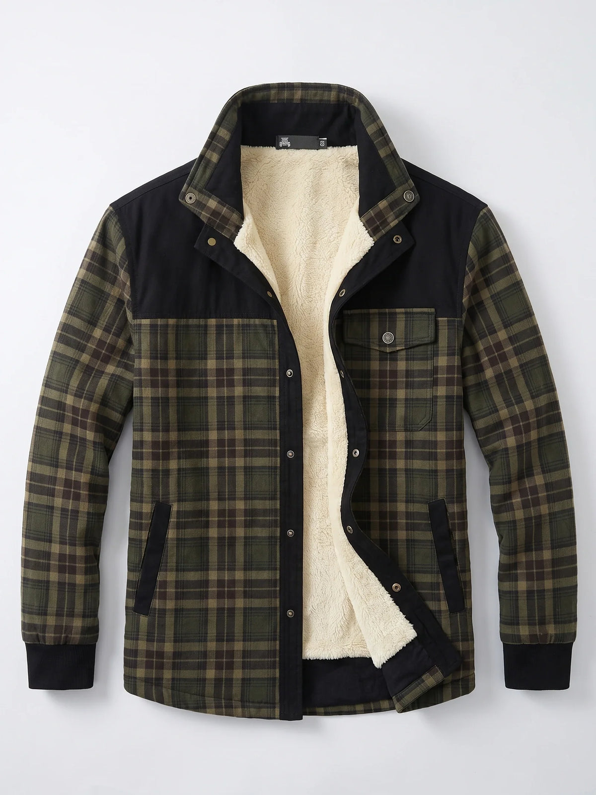 Men's fleece-lined plaid shirt jacket – Green full view – Edward & Lawsen