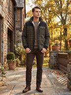 Men's fleece-lined plaid shirt jacket – Green lifestyle view – Edward & Lawsen