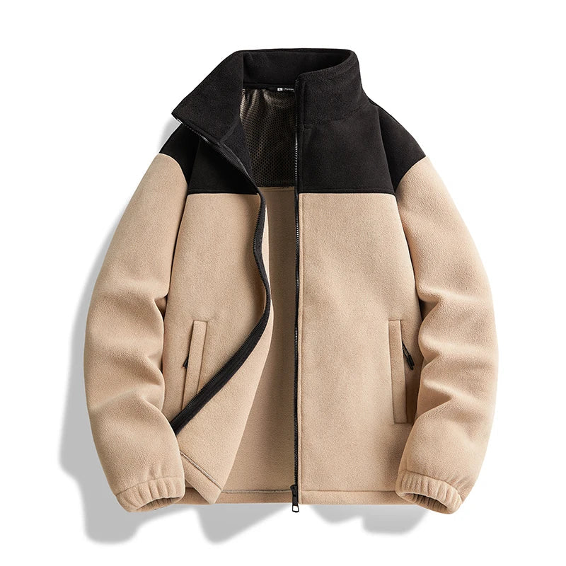 Men's color-block fleece zip-up jacket – beige – Edward Lawson
