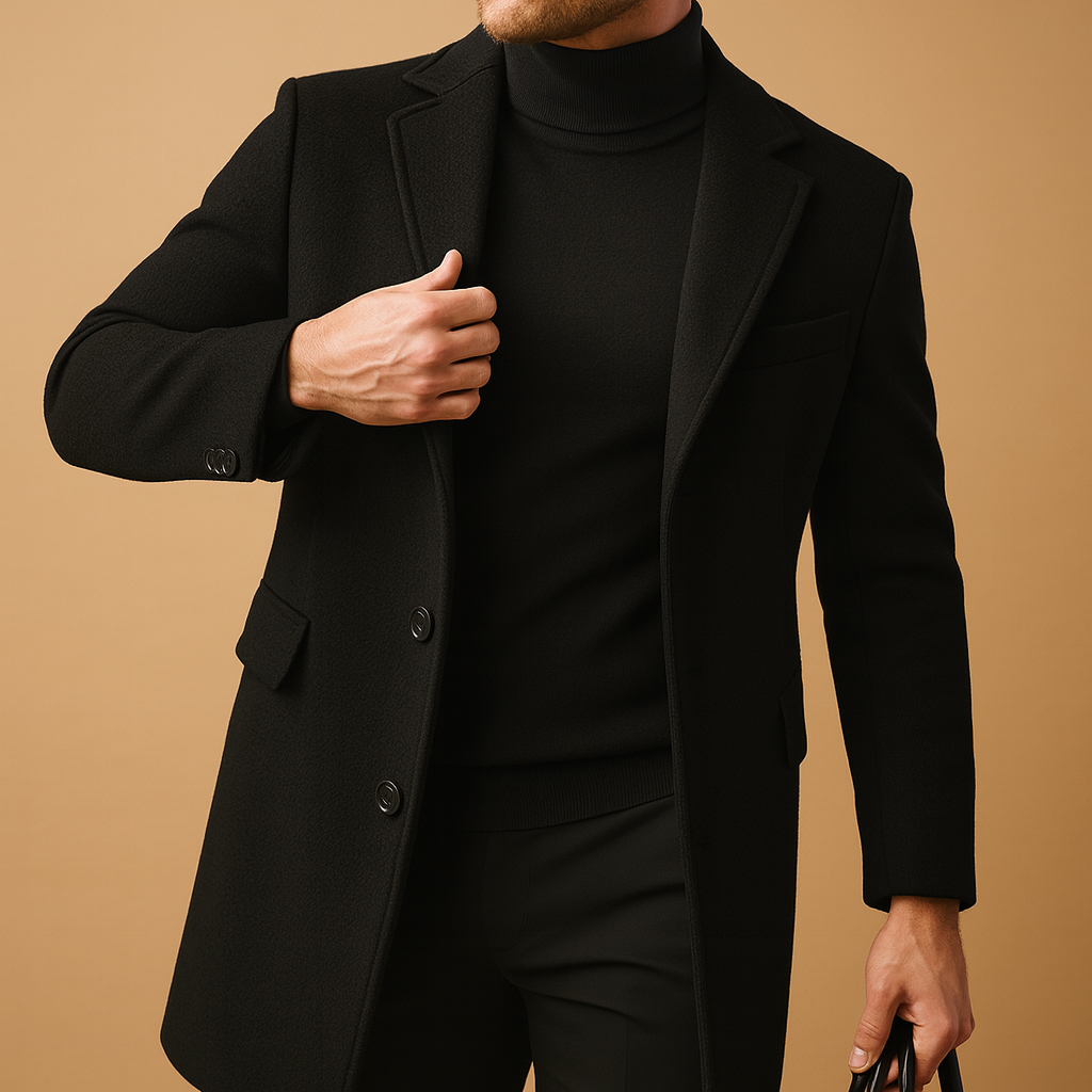 Men's formal longline winter coat – black – Edward Lawson