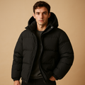 Men's hooded short puffer jacket – black – Edward Lawson