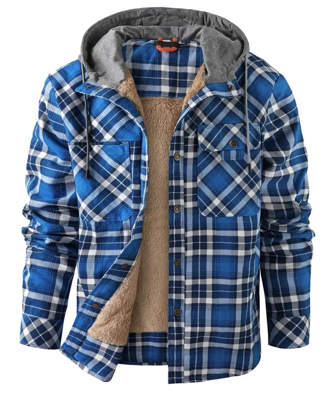 Men's printed fleece-lined hooded jacket – Blue – Edward Lawson