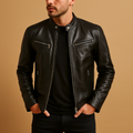 Men's zip-front biker jacket – black – Edward Lawson