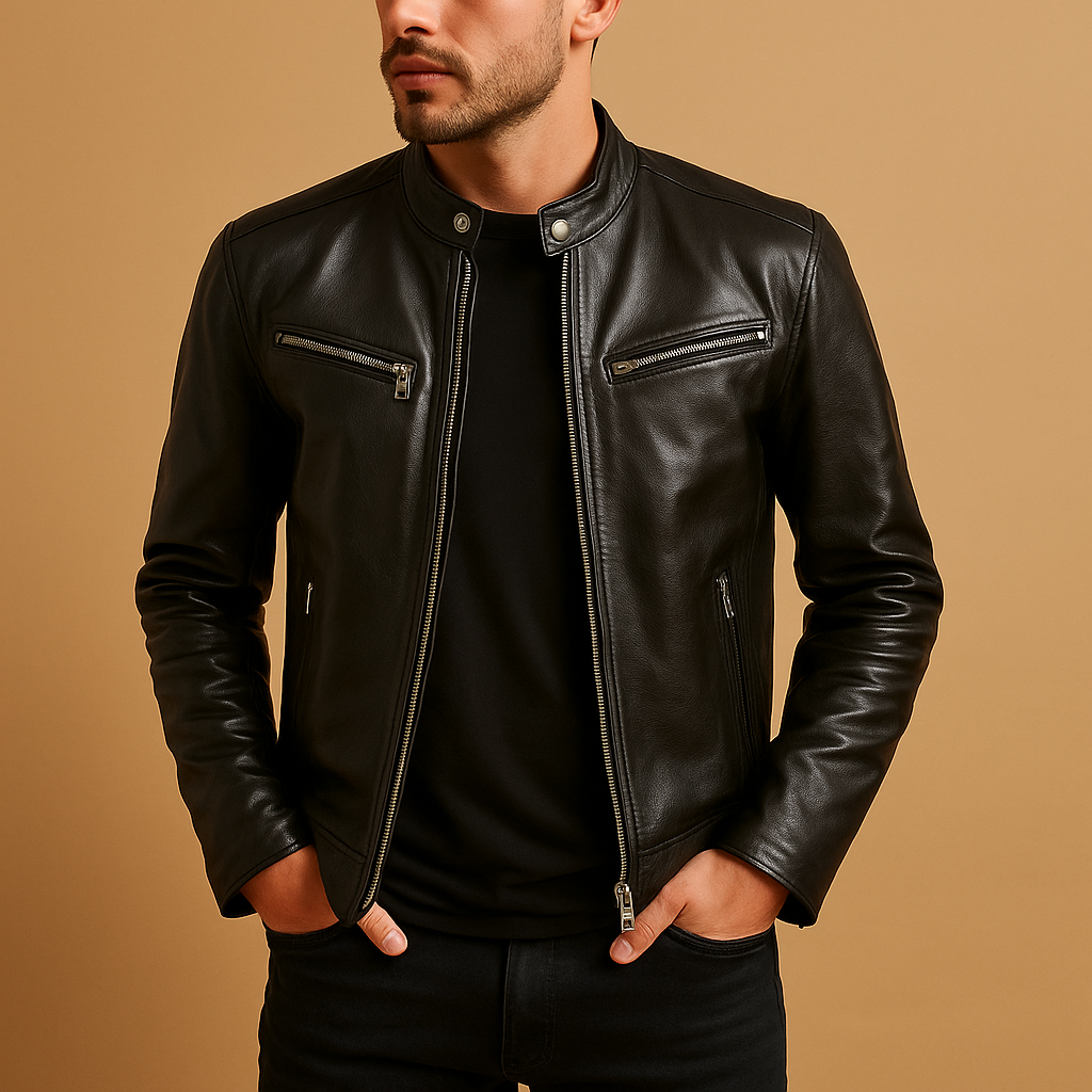 Men's zip-front biker jacket – black – Edward Lawson