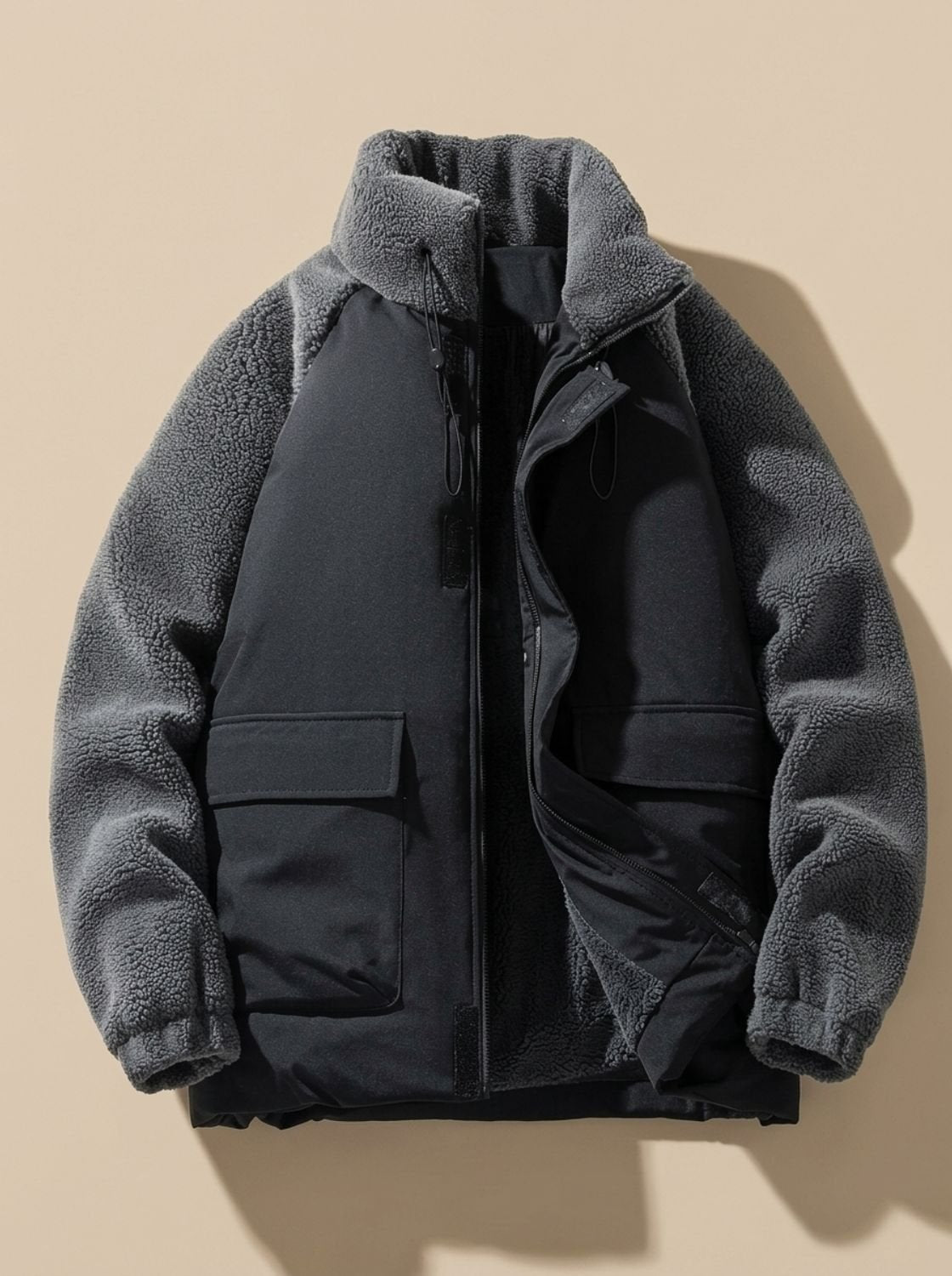 Men's Sherpa jacket with contrast panels – grey – Edward Lawson