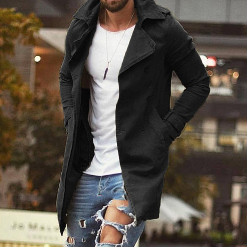 Men's slim-fit mid-length trench coat – Black – Edward Lawson