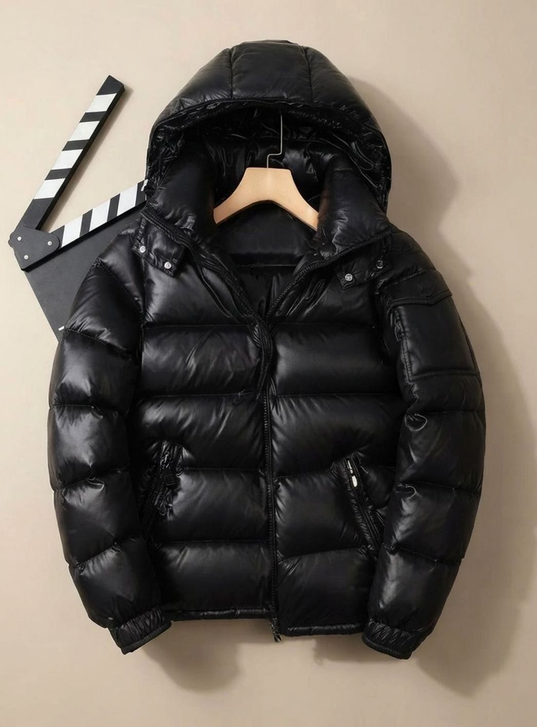 Men's gloss-finish duck-down puffer jacket – black – Edward Lawson