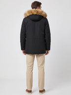 Men's windproof hooded parka – Black back view – Edward & Lawsen