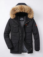 Men's windproof hooded parka – Black full view – Edward & Lawsen