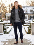 Men's windproof hooded parka – Black lifestyle view – Edward & Lawsen