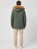Men's windproof hooded parka – Green back view – Edward & Lawsen