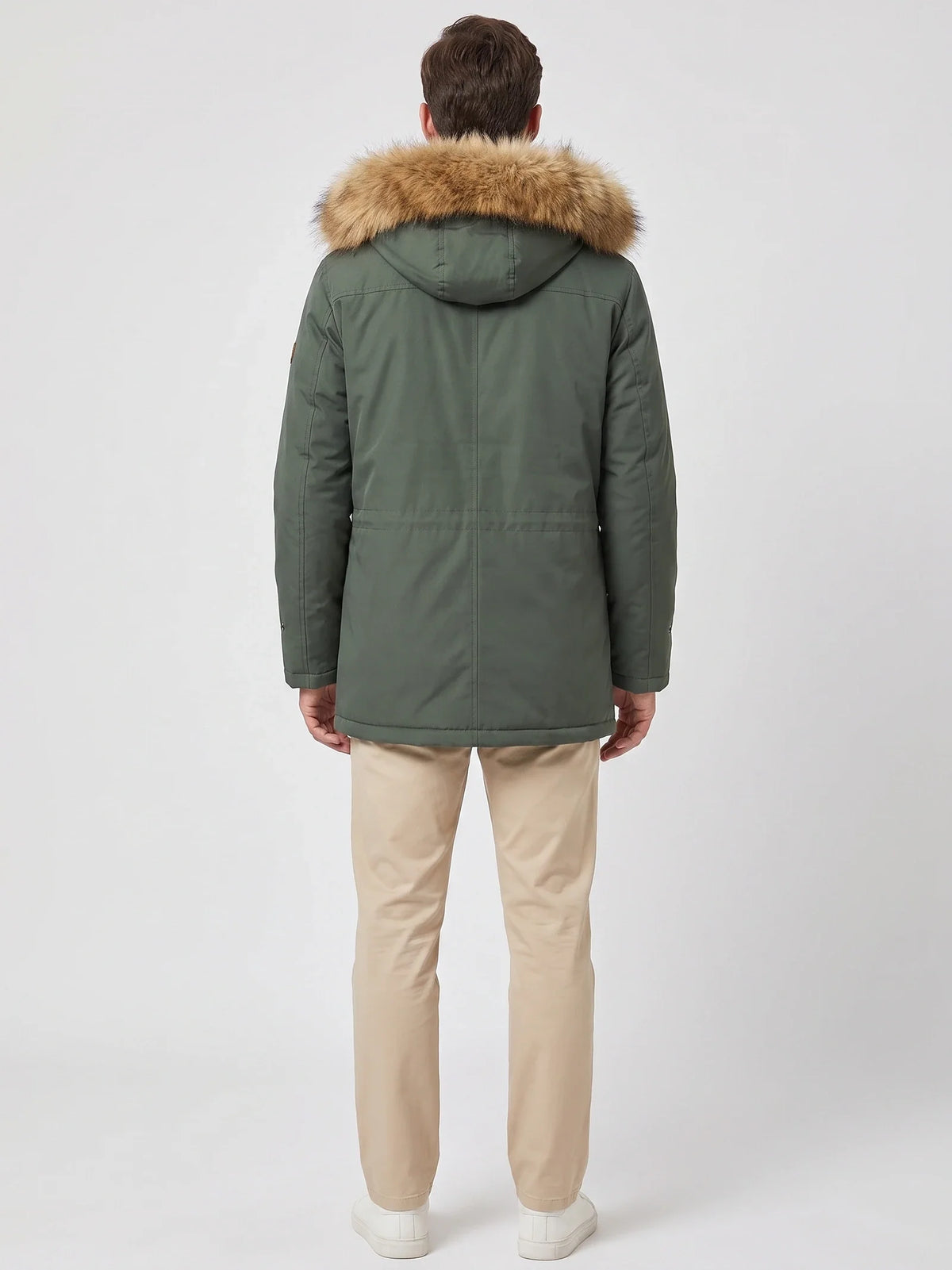 Men's windproof hooded parka – Green back view – Edward & Lawsen