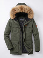 Men's windproof hooded parka – Green full view – Edward & Lawsen