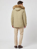 Men's windproof hooded parka – Khaki back view – Edward & Lawsen