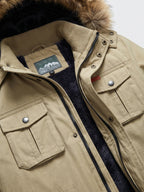 Men's windproof hooded parka – Khaki detail view – Edward & Lawsen