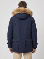 Men's windproof hooded parka – Navy back view – Edward & Lawsen