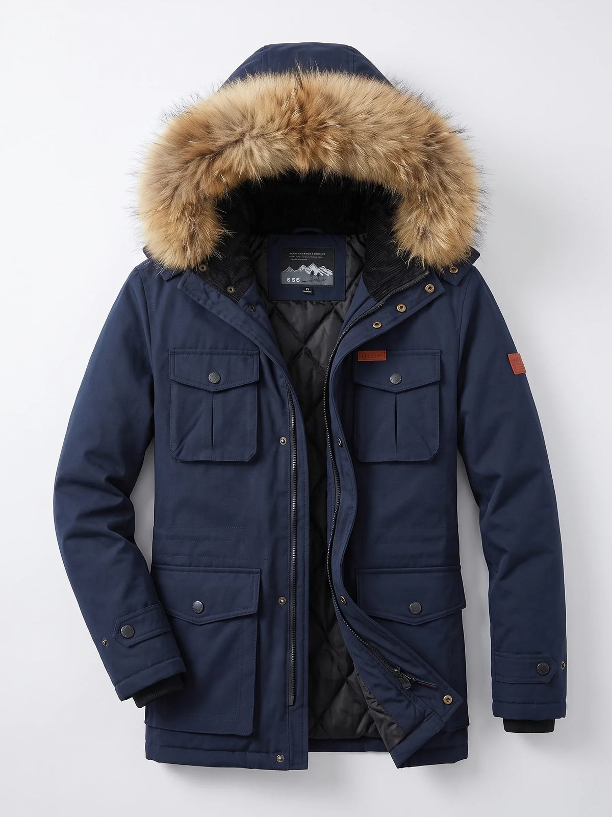 Men's windproof hooded parka – Navy full view – Edward & Lawsen