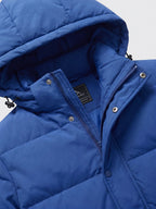 Men's water-resistant hooded puffer jacket – Blue detail view – Edward & Lawsen