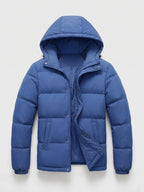 Men's water-resistant hooded puffer jacket – Blue full view – Edward & Lawsen