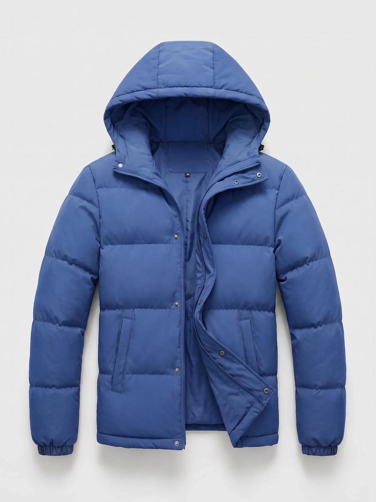 Men's water-resistant hooded puffer jacket – Blue full view – Edward & Lawsen