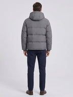 Men's water-resistant hooded puffer jacket – Gray back view – Edward & Lawsen