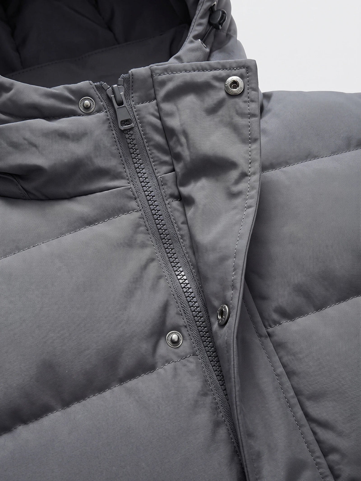 Men's water-resistant hooded puffer jacket – Gray detail view – Edward & Lawsen